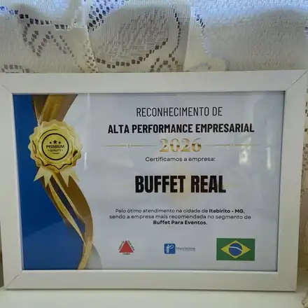 Certificado de reconhecimento empresarial recebido pelo Buffet Real